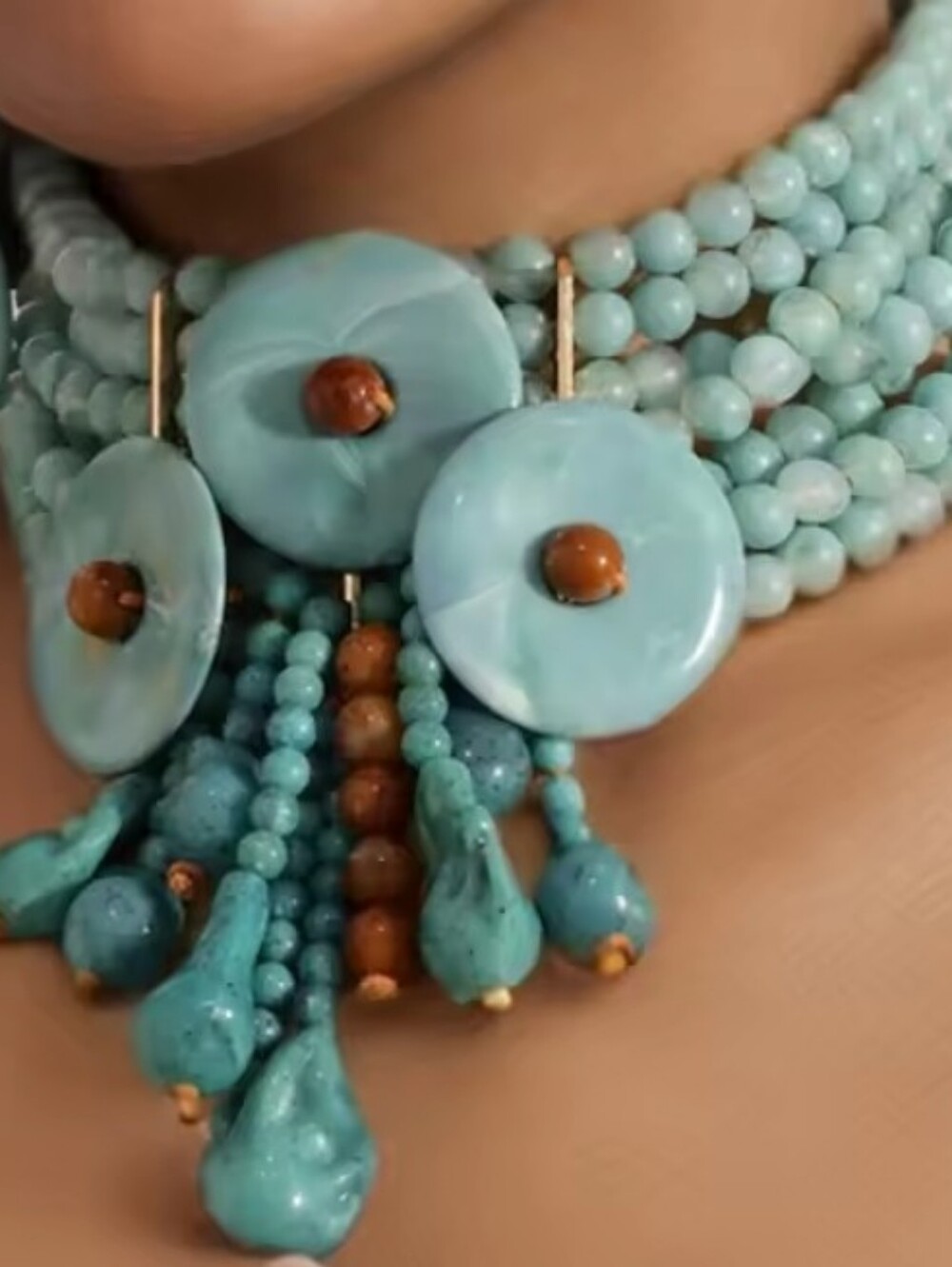 New! Turquoise Multi-Strand Beaded Statement Choker Necklace • NWOT (1065) - Picture 4 of 7
